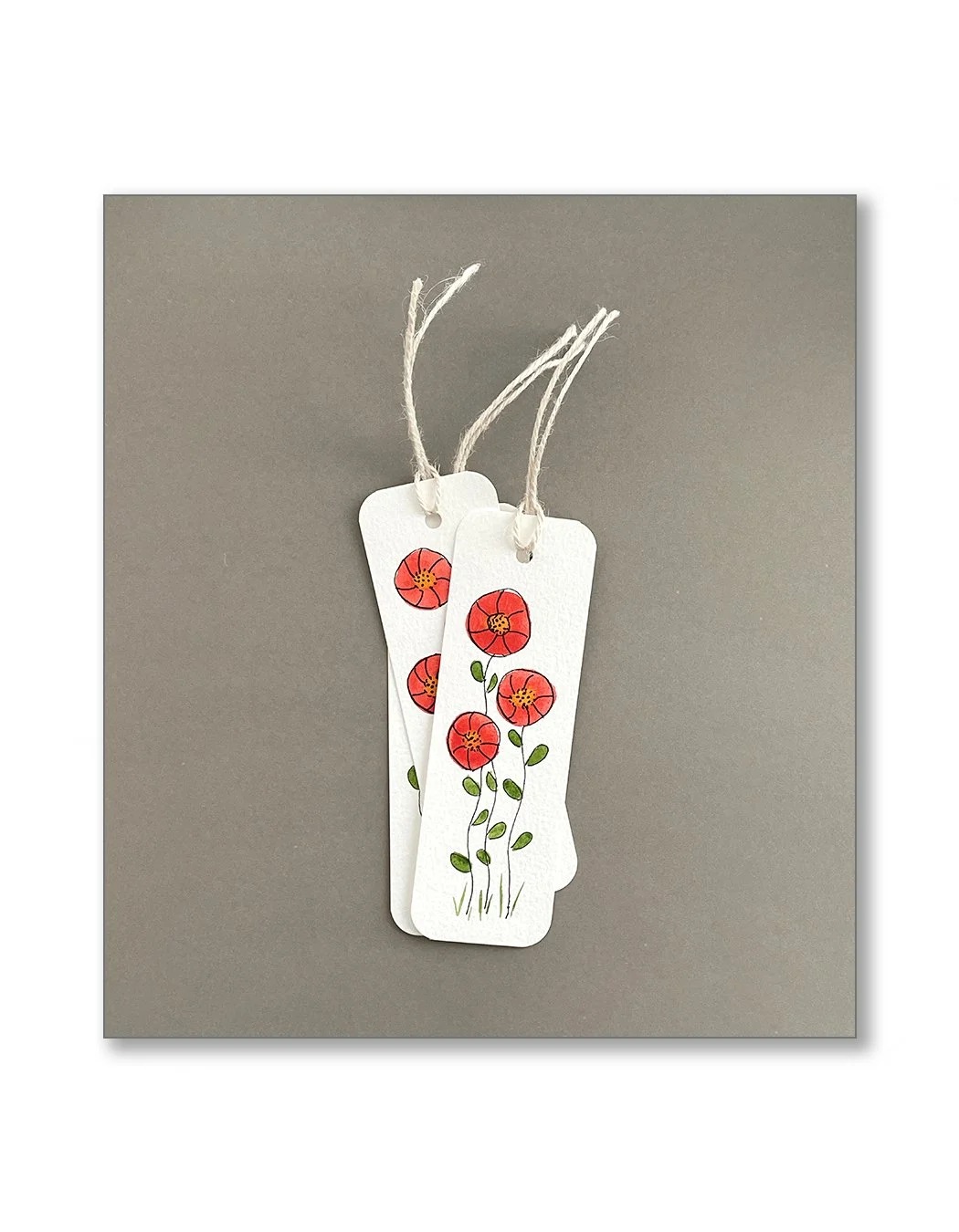 Red Button Flower Watercolor Bookmark Set