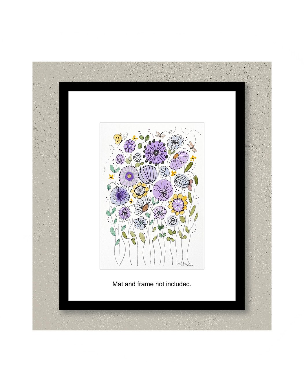 Berry Happy Whimsical Watercolor Flowers Framed