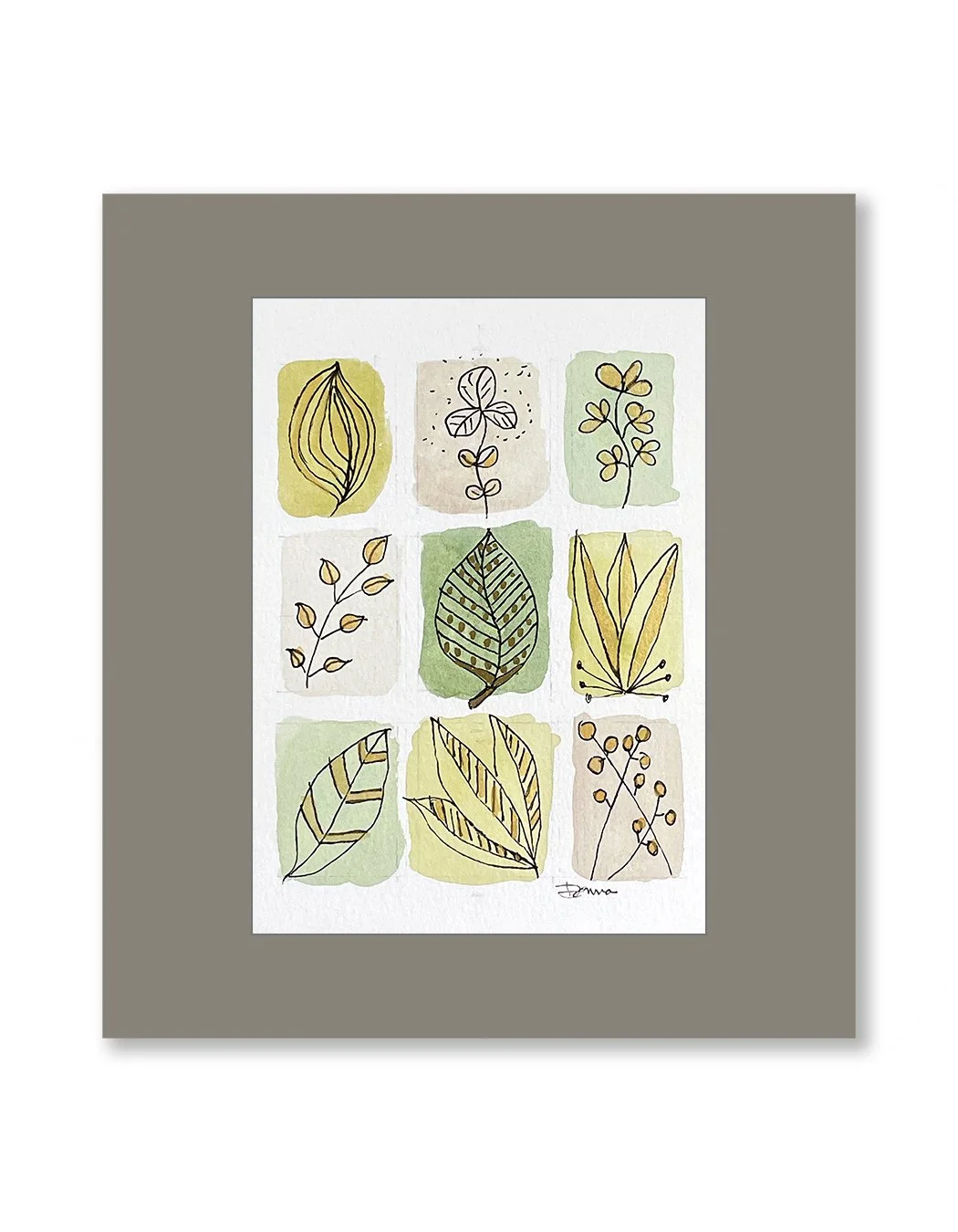 Leaves of Gold Whimsical Watercolor Painting