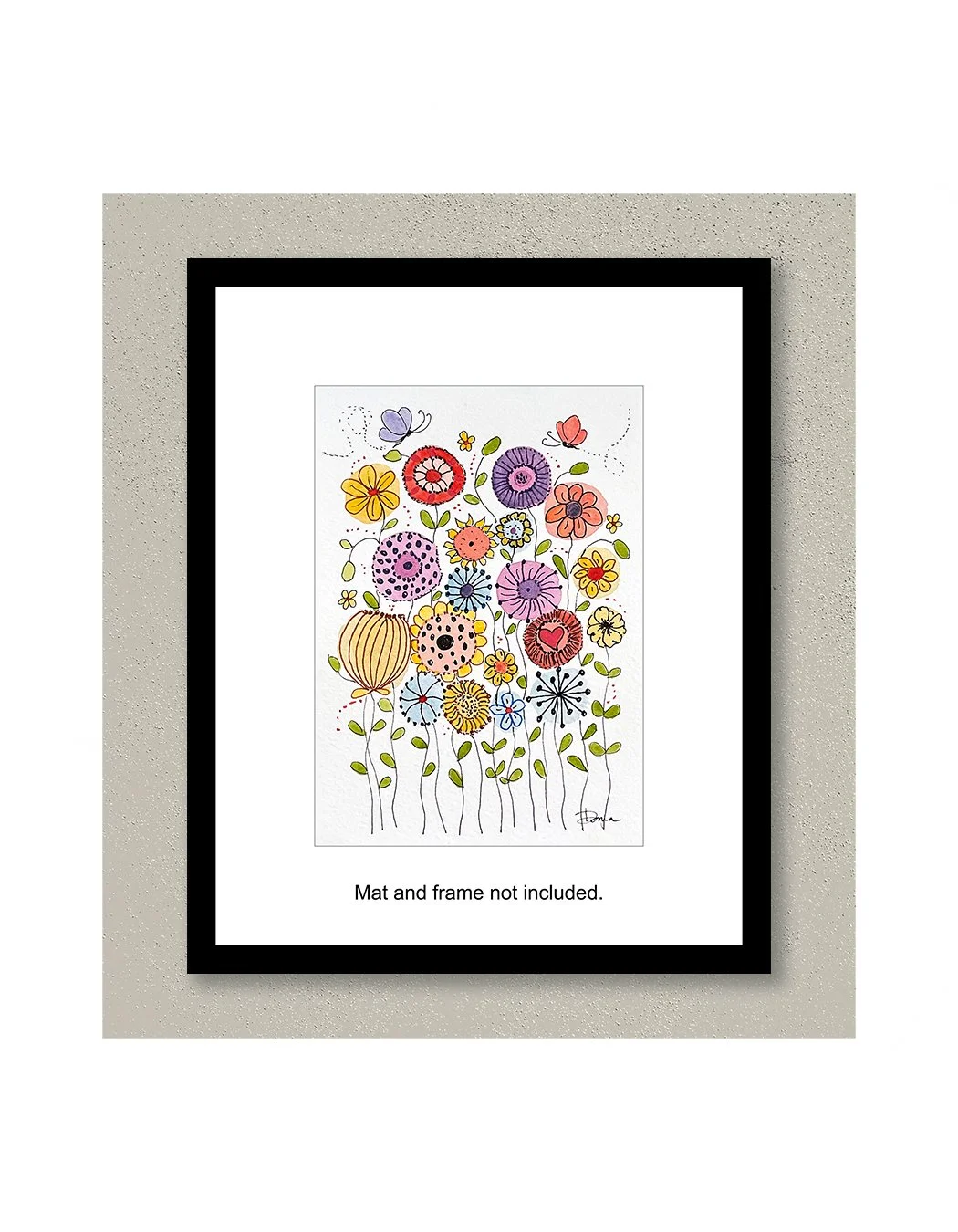 Wildflowers Whimsical Floral Watercolor Painting Framed