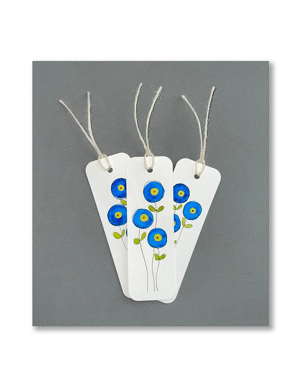 Blue Button Flower Watercolor Bookmark Set
