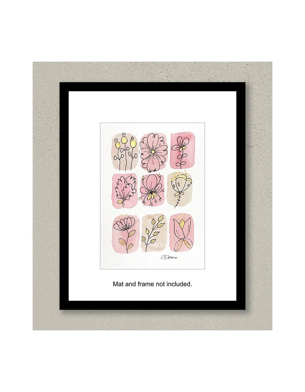 Pink Champagne  Whimsical Watercolor Painting Framed