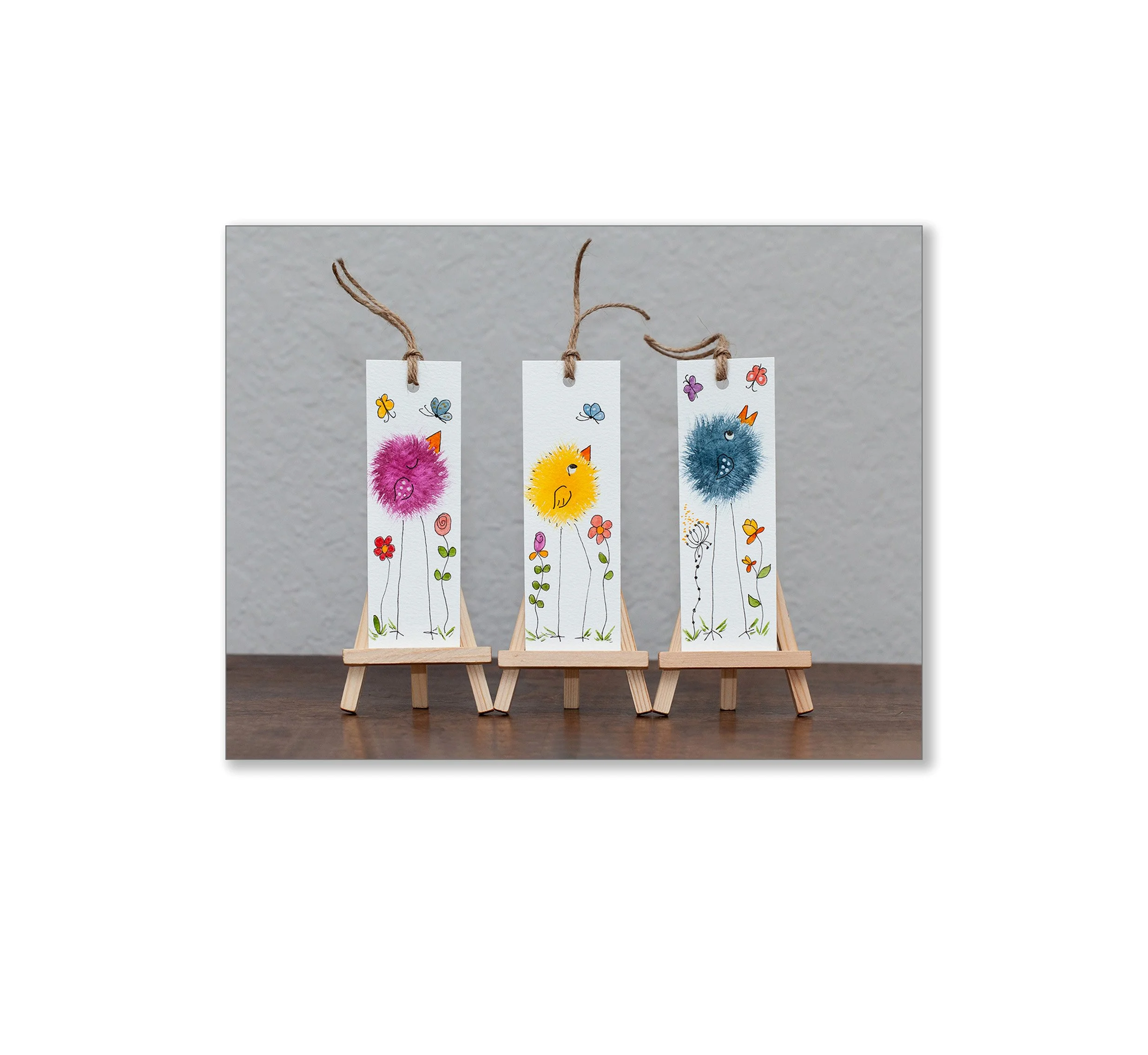 Whimsical Fluffy Bird Watercolor Bookmarks
