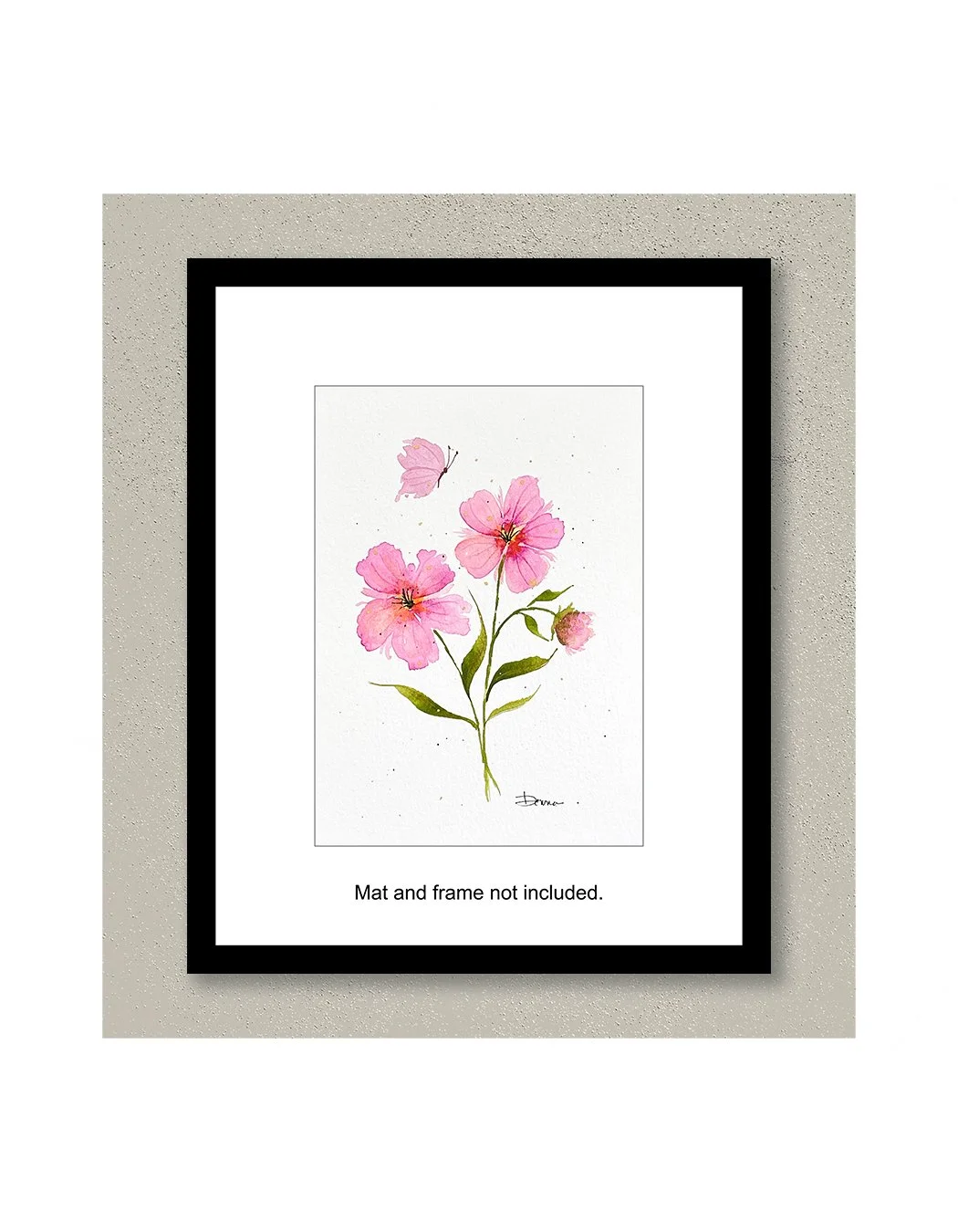 Avianna Watercolor Floral Painting of Pink Flowers Framed
