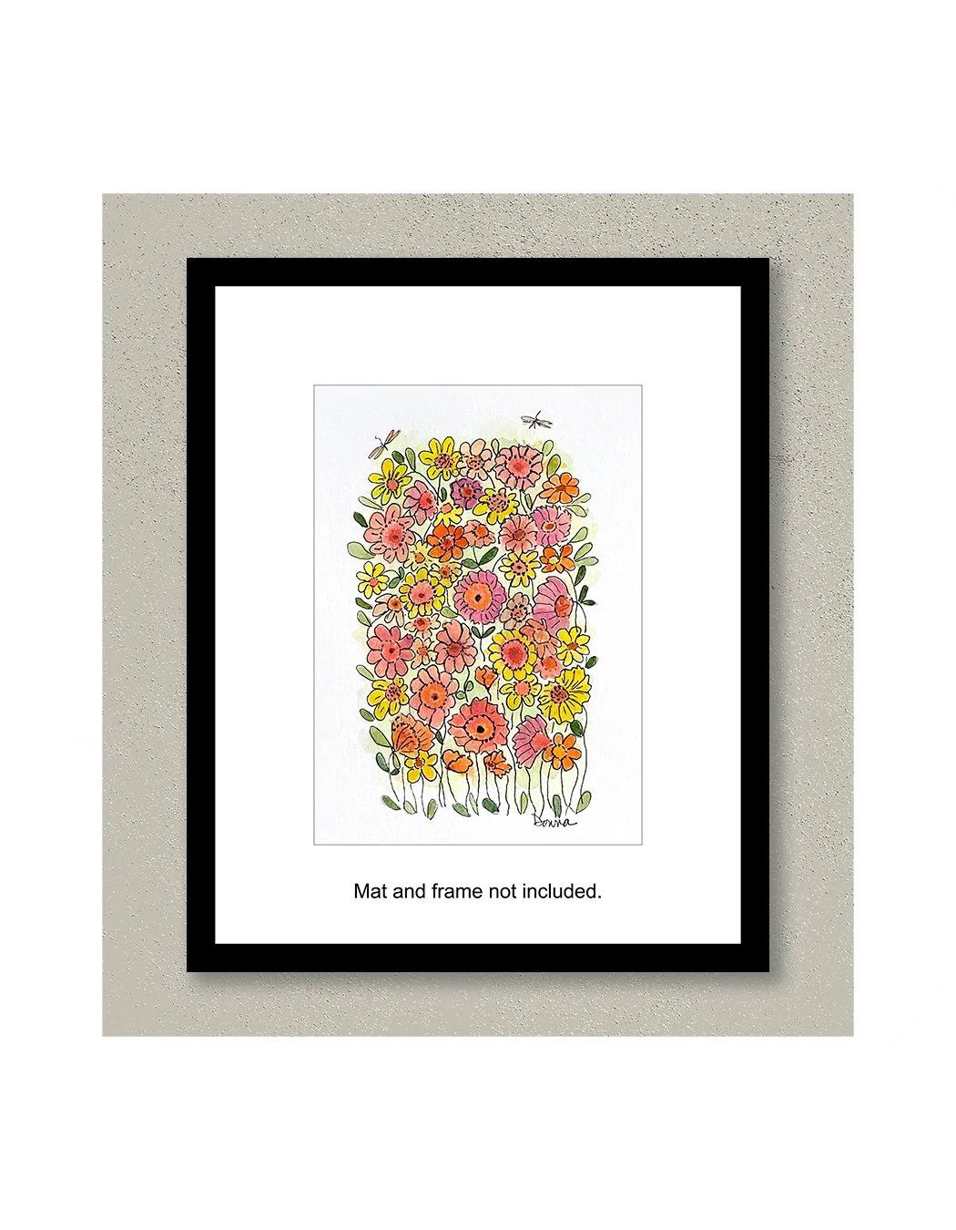Posey Party Whimsical Floral Watercolor Painting Framed