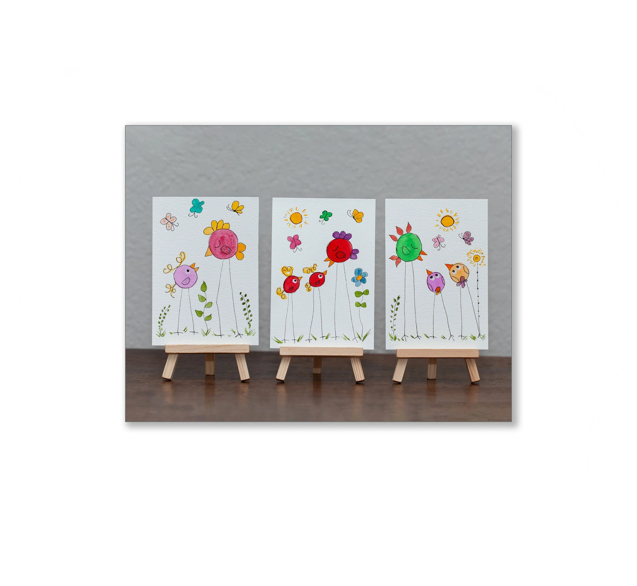 Whimsical Bird Family Watercolor Notecards