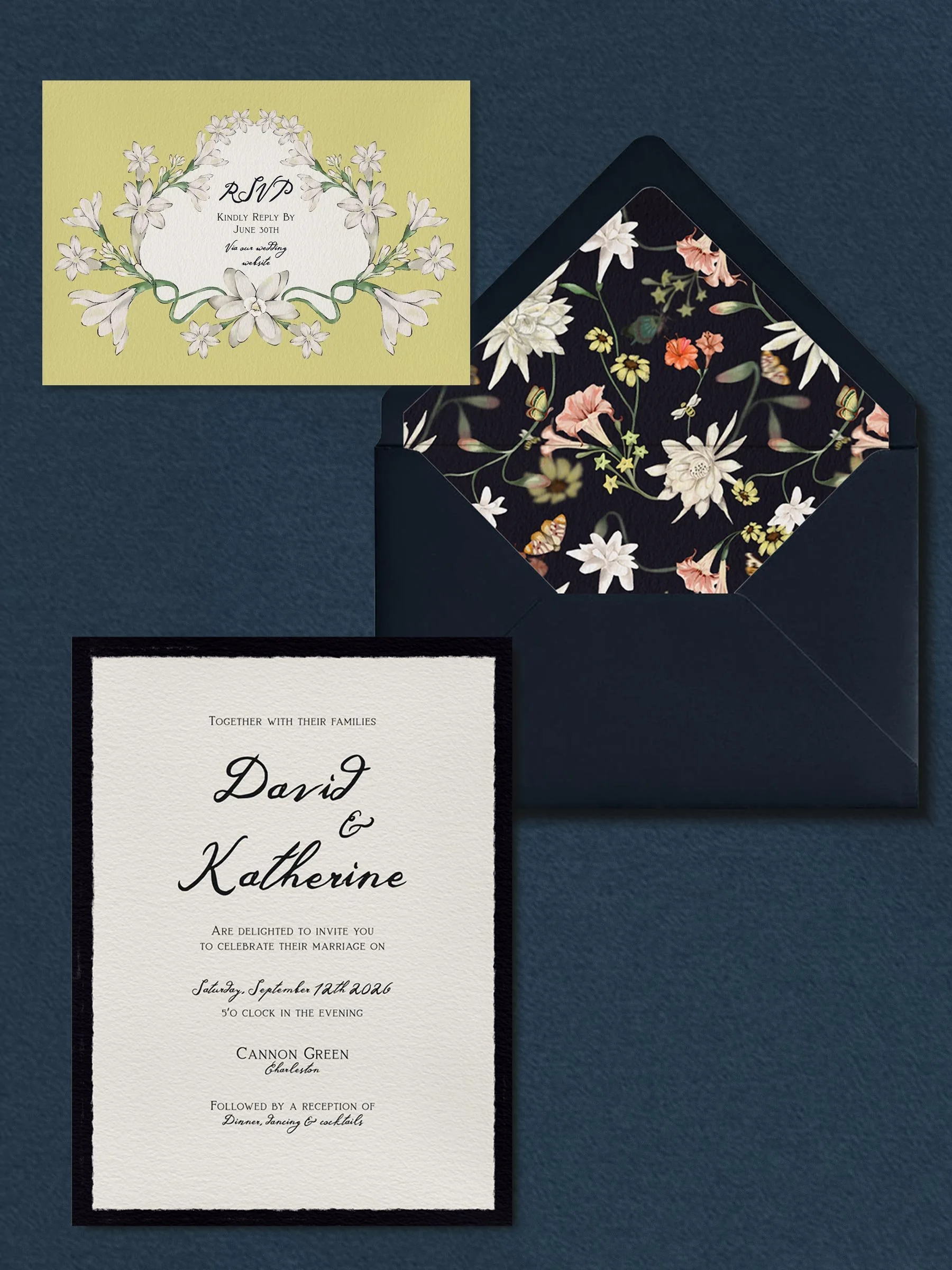 Midnight Flower Essential Invitation Suite
