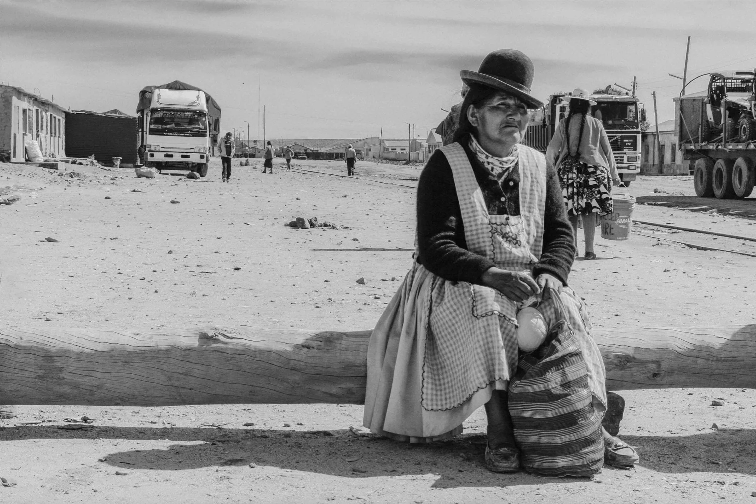 Bolivian Woman Artisan Blocking Bus Passage in Political Protest