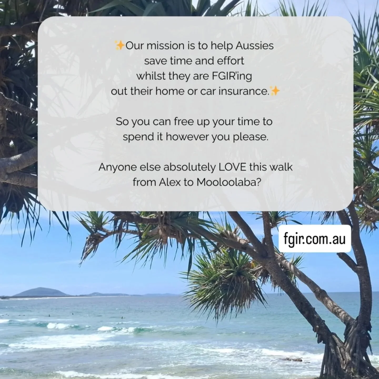 Anyone else love this walk from Alexandra Headland to Mooloolaba? 

We feel ✨pinch me✨ everytime we see this view in all its sunshiney glory!

So grateful to live in this beautiful place.

A bit about FGIR: We are a small, independent Sunshine Coast 