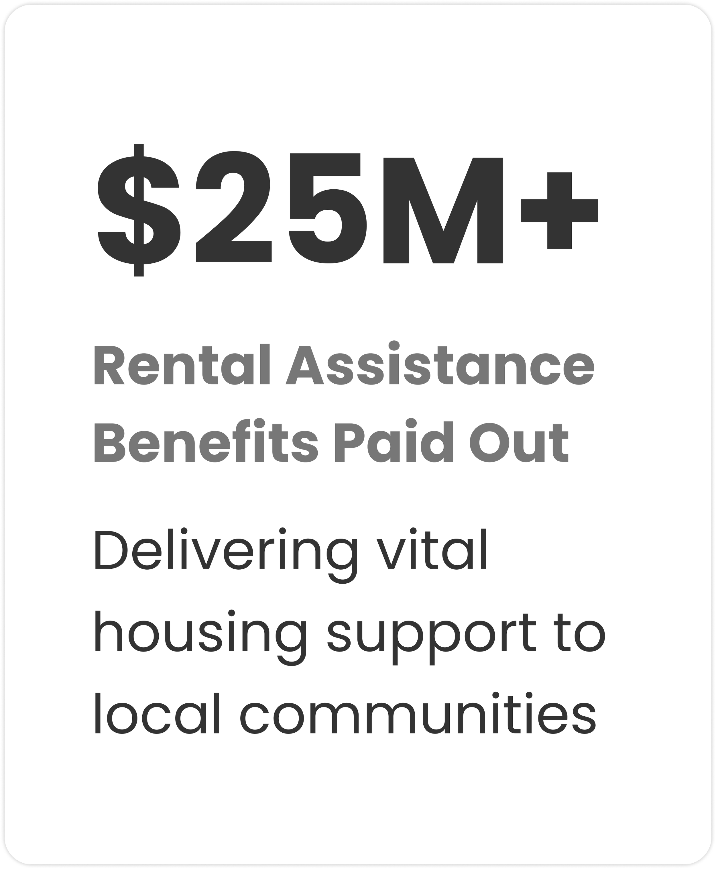A sign indicating over 25 million dollars in rental assistance benefits paid out for housing support to local communities.