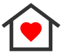 A house with a red heart inside it.