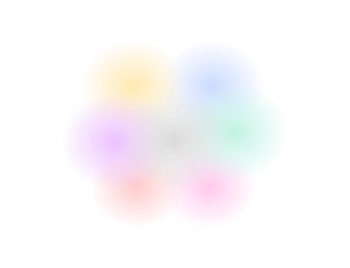 A colorful, blurred abstract flower with overlapping petals in yellow, blue, green, pink, purple, and red, arranged in a circular pattern.