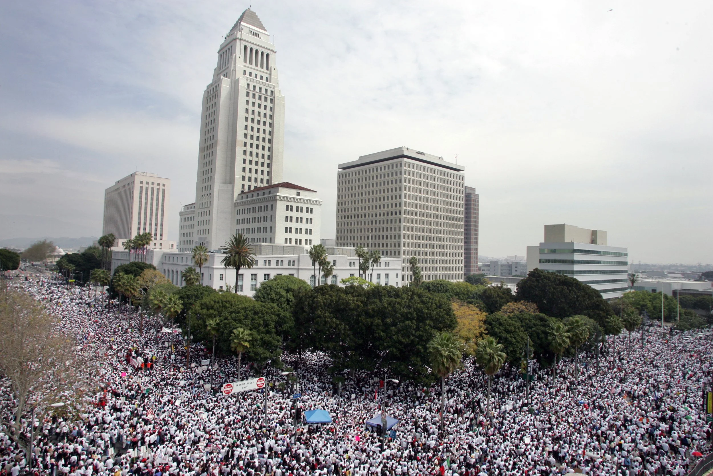 Culmination of the nationally record-breaking immigrants’ rights march to LA City Hall on March 25, 2006—Photo by J. Emilio Flores