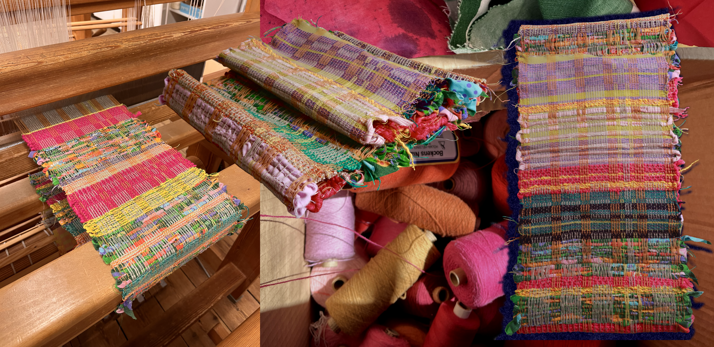 A colourful test weave that is handwoven