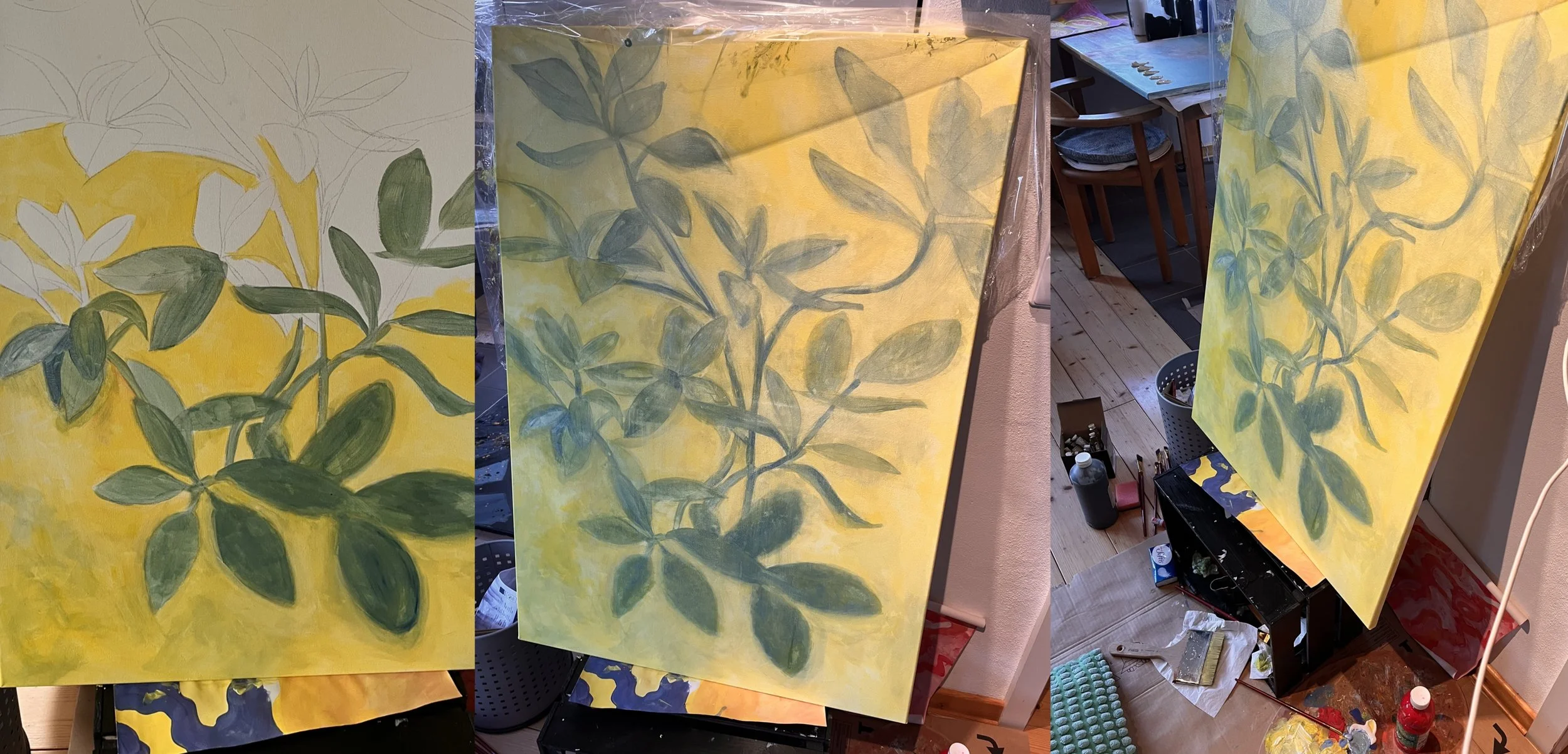 Milk glass nature painting acrylic