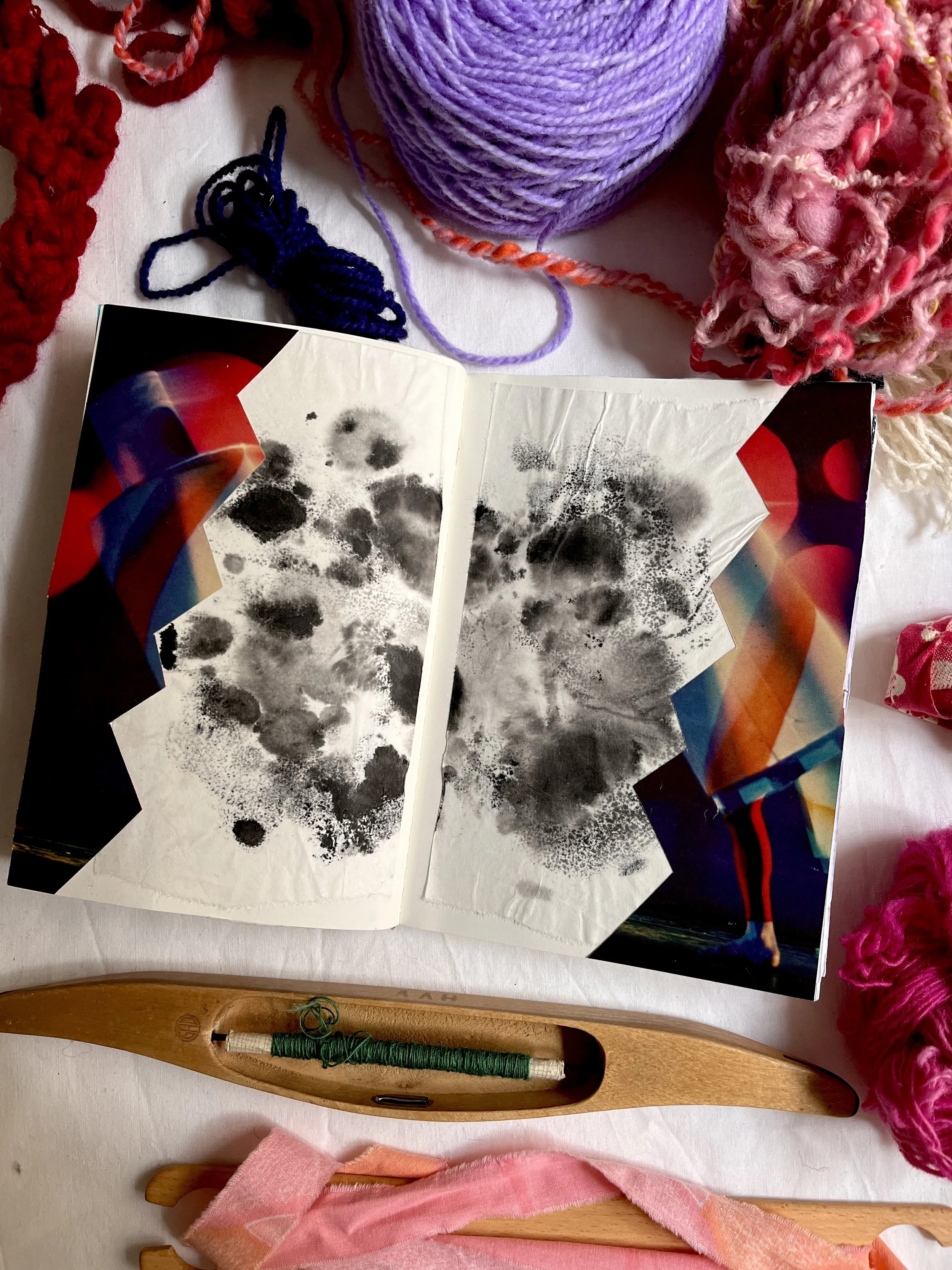 Artist sketchbook with wool