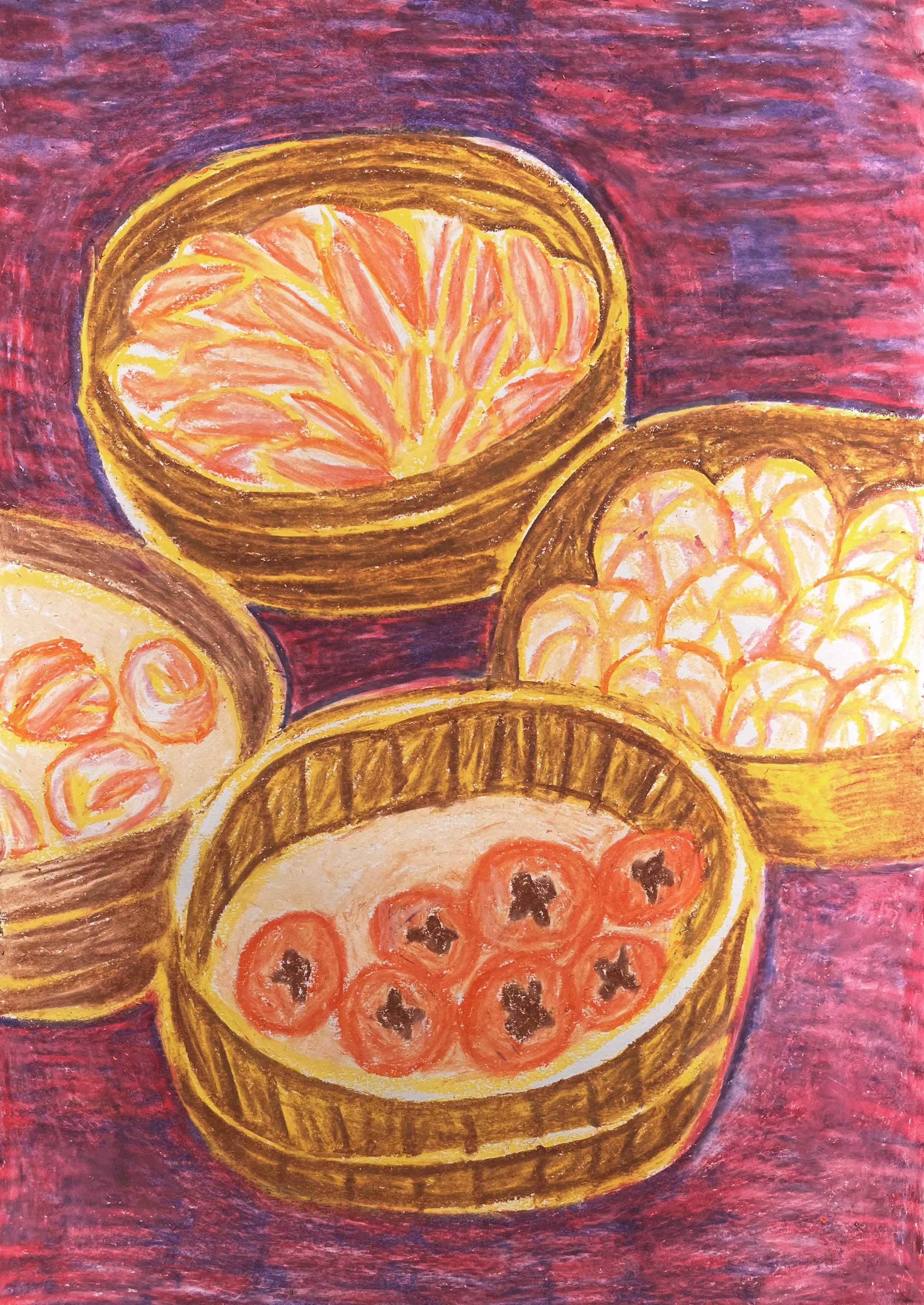Dumplings oil pastel still life
