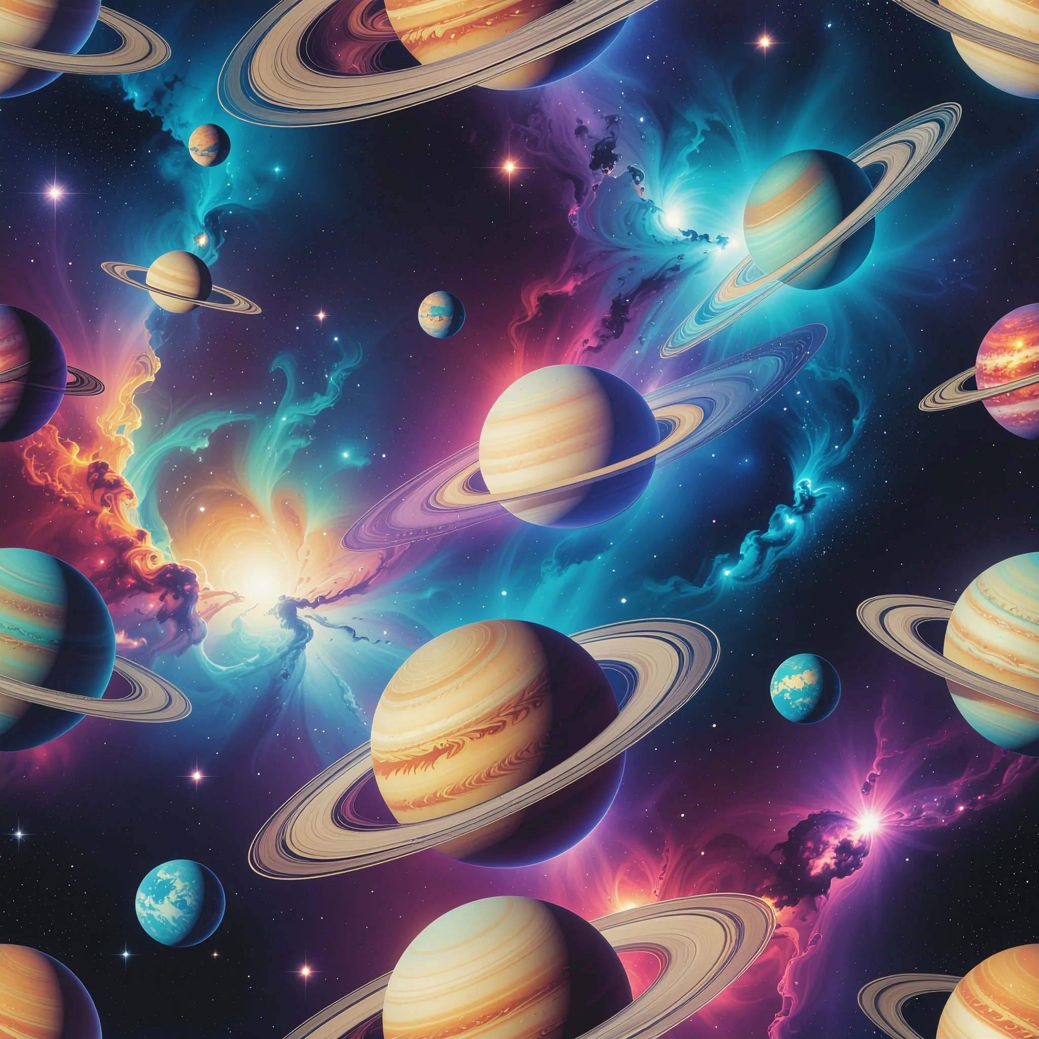 Space pattern made with Adobe Firefly but not an accurate repeat 