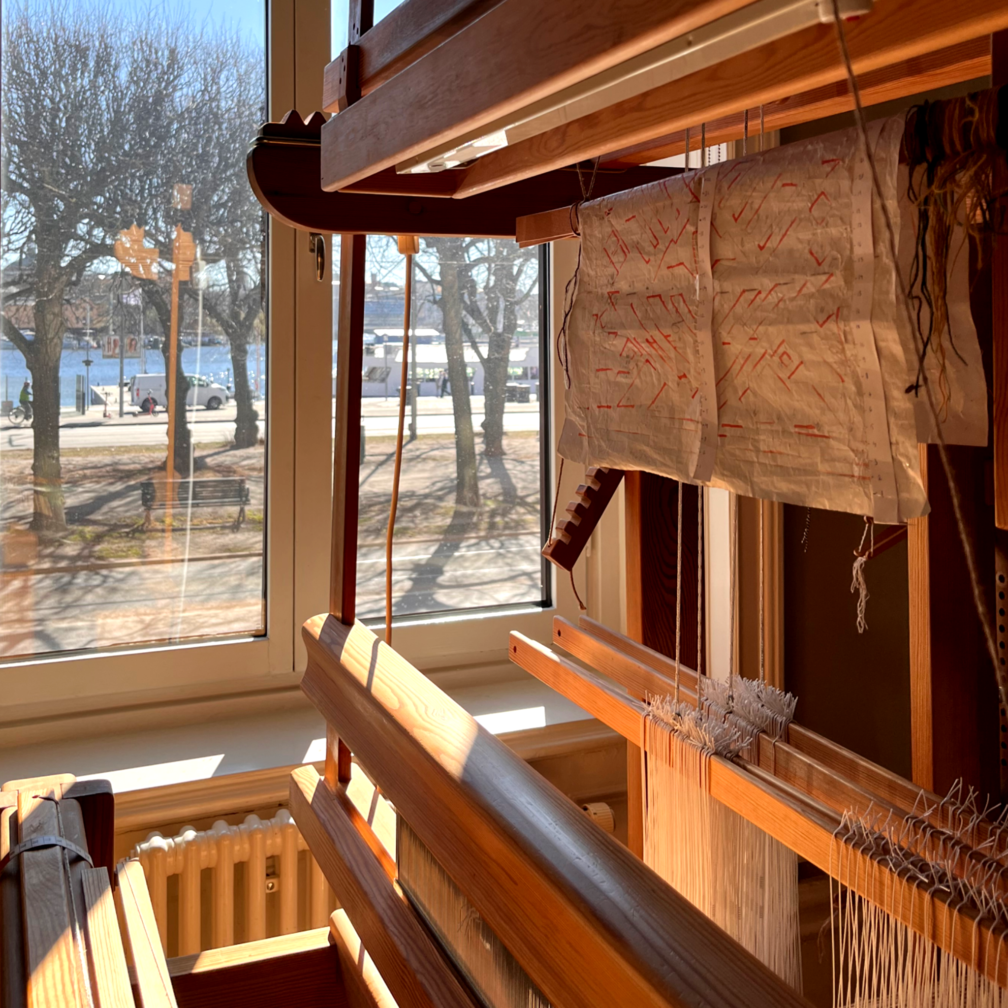 Hand weaving at a traditional, Swedish loom