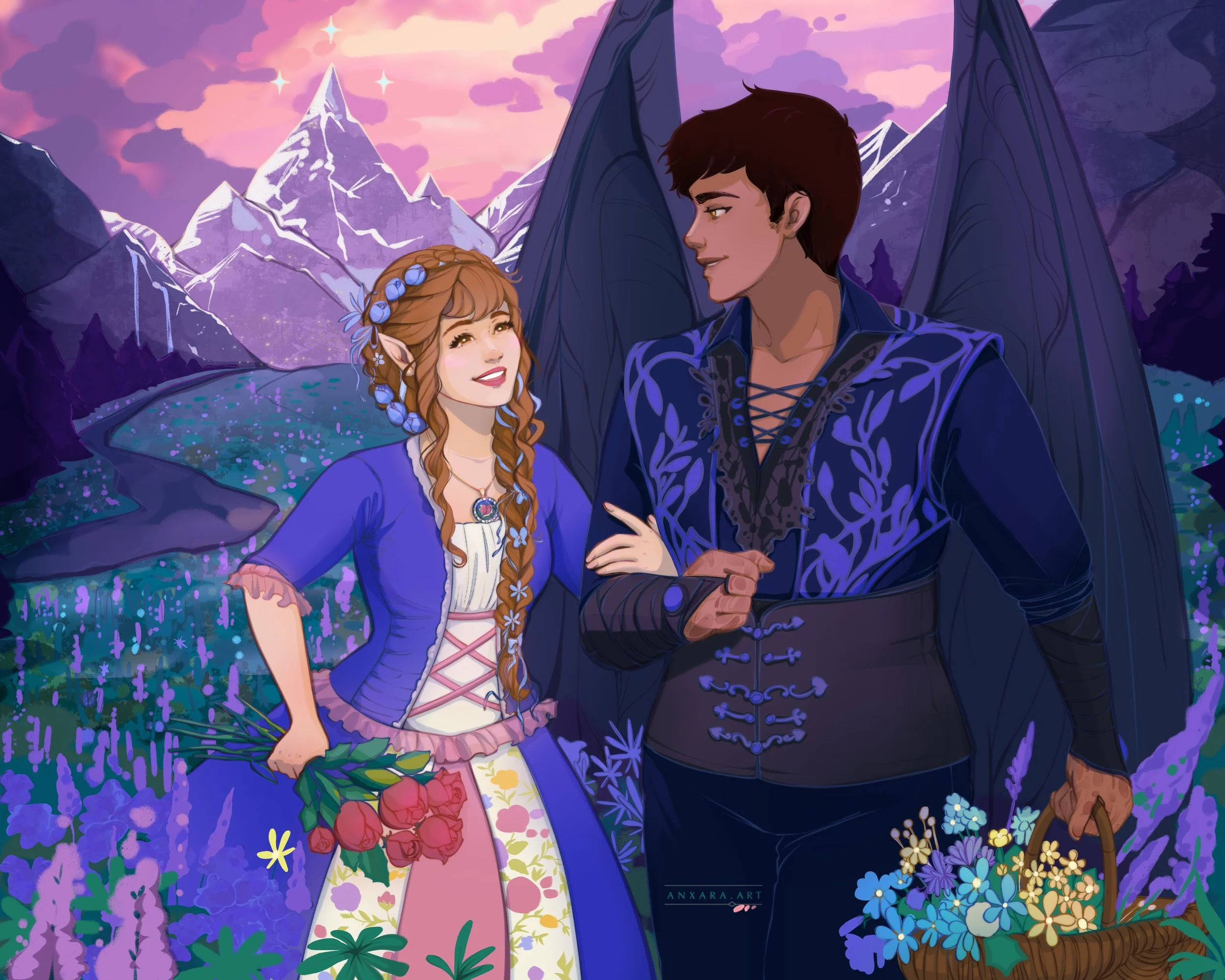 ACOTAR fanart commission azriel Elain - AnxaraTiana illustration children's books