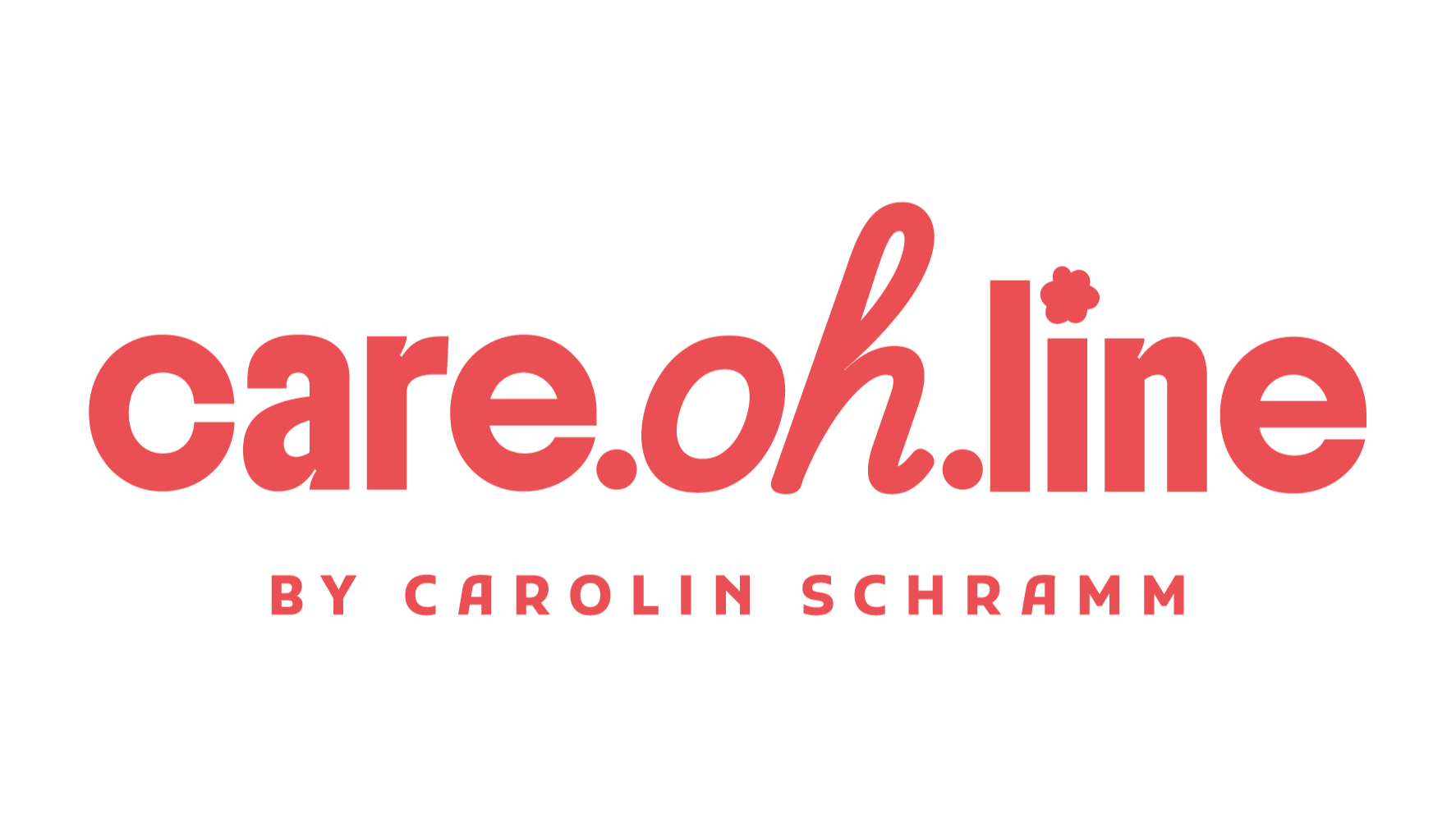 Logo mit dem Text "care.ohline by Carolin Schramm" in roten Buchstaben auf schwarzem Hintergrund.