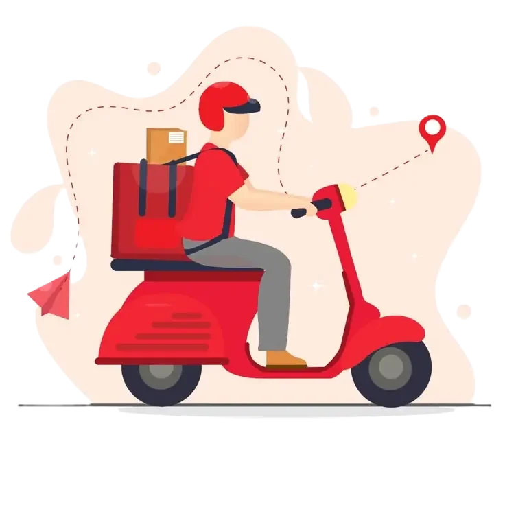 Illustration of scooter delivery – BabyNomad delivers baby gear to your door or hotel.