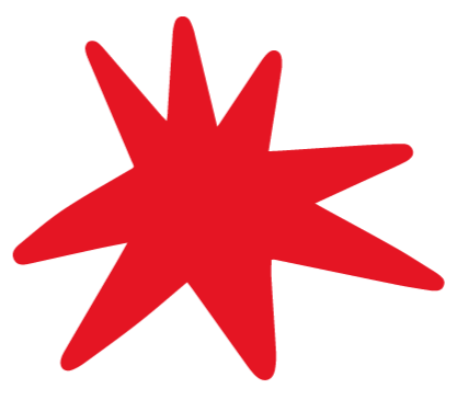 A red, jagged starburst shape with multiple points on a black background.