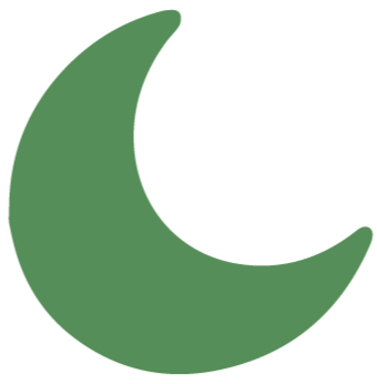 A green crescent moon on a black background.