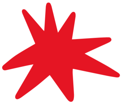 Red starburst shape with multiple elongated points.