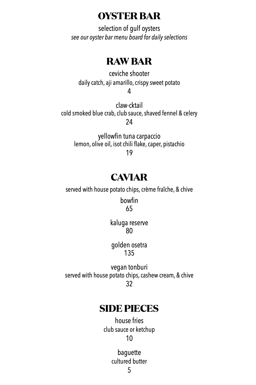 the oyster bar menu