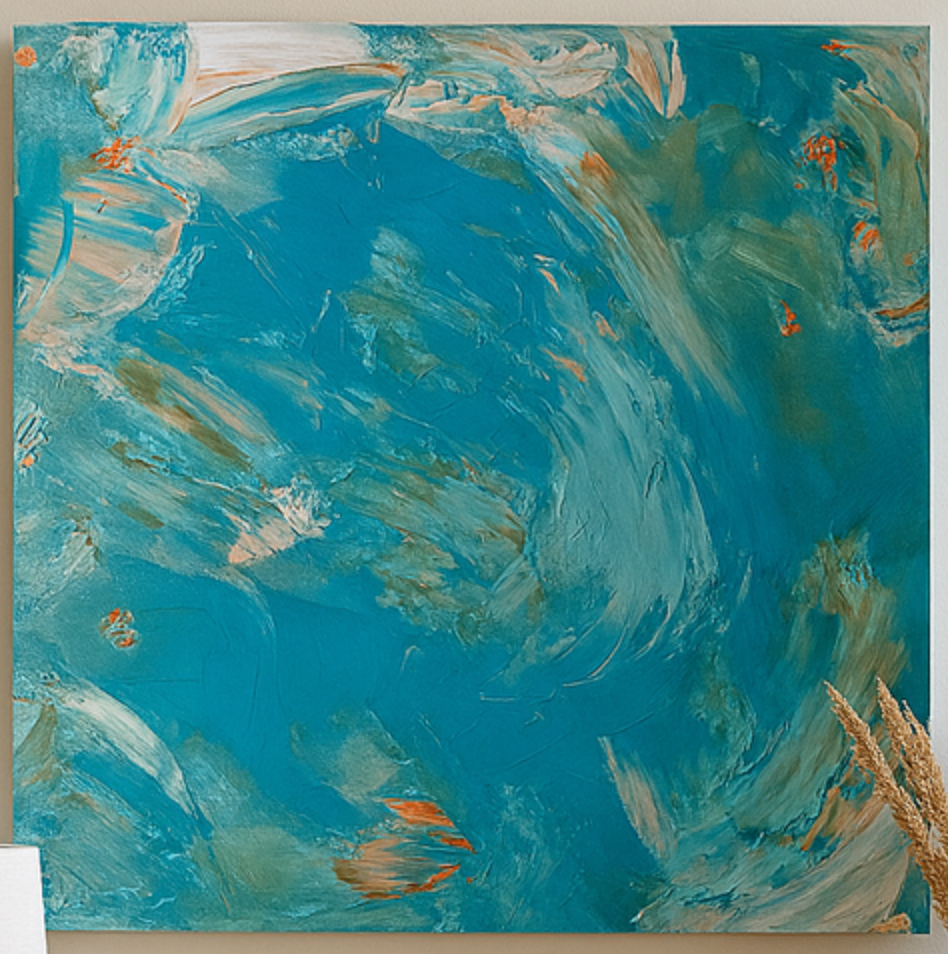 Blå och turkos abstrakt tavla från Seos Konst i Skåne