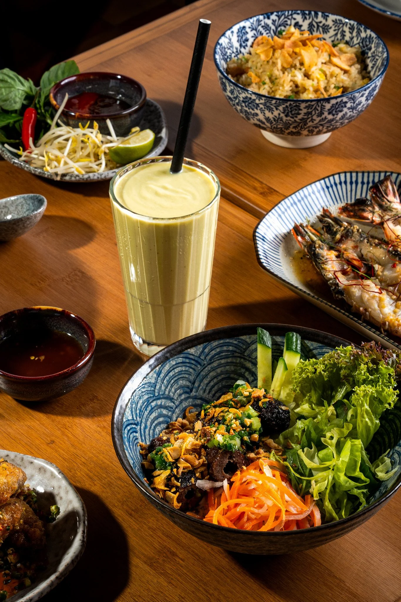 Creamy Avocado Shake and Lemongrass Beef Rice Bowl