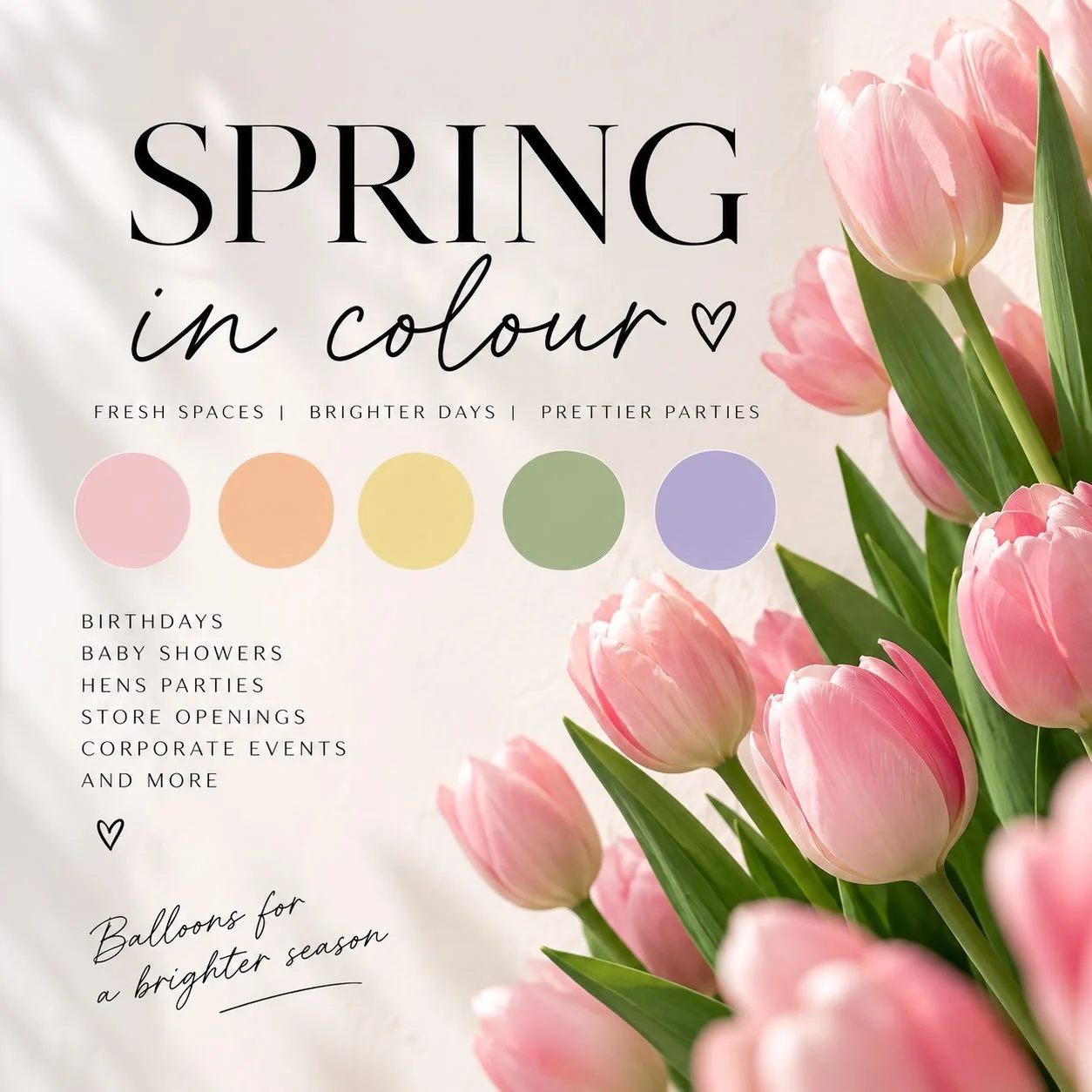 Spring is calling 🌸🎈

Choosing the perfect colour palette can completely transform your event. This spring, we&rsquo;re loving soft pastels, blooming blush, lilac skies, butter yellows, sage greens, peach tones and playful pops of pink.

The best p
