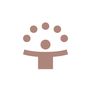 Icon of a person with arms raised, surrounded by a semi-circle of smaller circles.