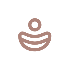 Line drawing of a smiling face with circular eyes and a wide, curved mouth.