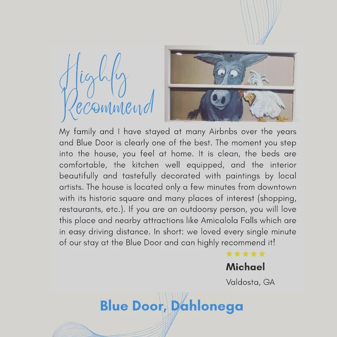 Love to support Dahlonega&rsquo;s local artists! These two critters are one of Blue Door&rsquo;s favorites by Old Mountain Swag! 
Please see link in BIO to book your stay at Blue Door, Dahlonega! 
#OldMountainSwag #GrantSearcy #Dahlonegaartist #Amica