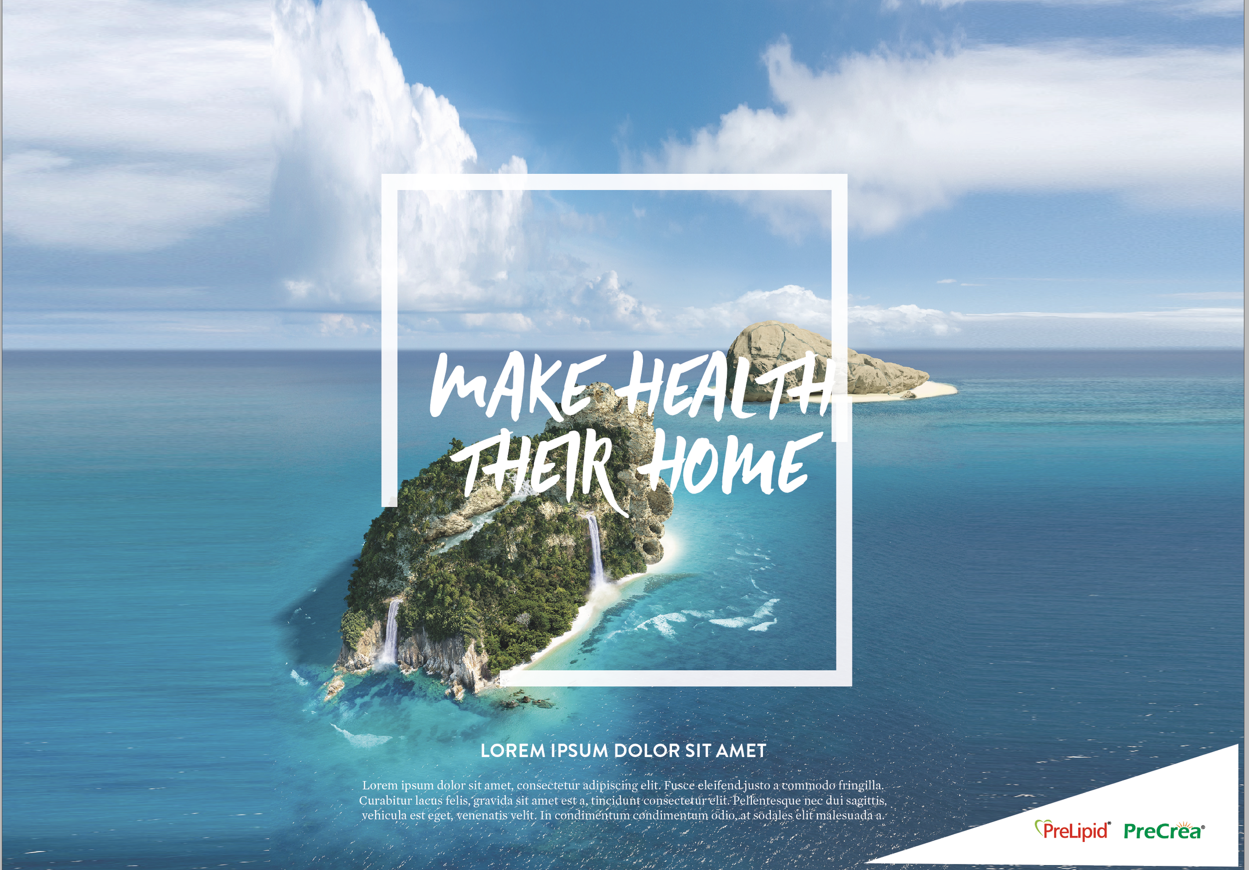 3D rendered island resembling a human heart, symbolizing cardiovascular health in a pharmaceutical campaign for Abbott’s Prelipid and PreCrea.