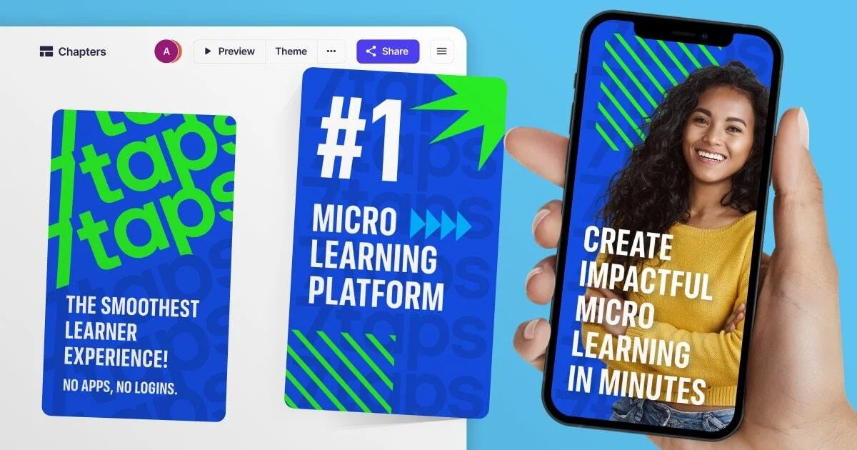Voorbeelden van het 7taps  platform die beschrijven dat microlearning een soepele leerervaring biedt zonder apps of login
