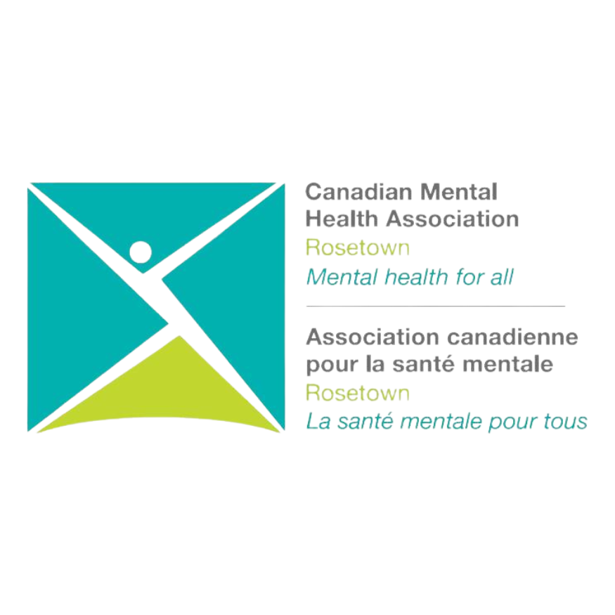 Logo of the Canadian Mental Health Association, featuring a stylized 'X' with blue and green sections, and bilingual text promoting mental health for all in English and French.