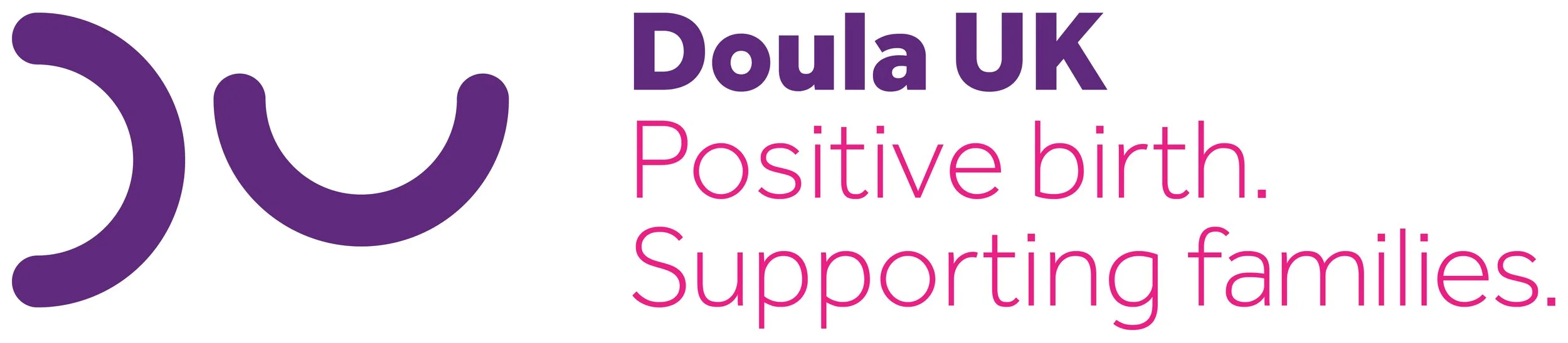 Logo for Doula UK with the text "Positive birth. Supporting families." in pink and purple colors.