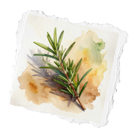 Fresh rosemary herb sprig with watercolor background