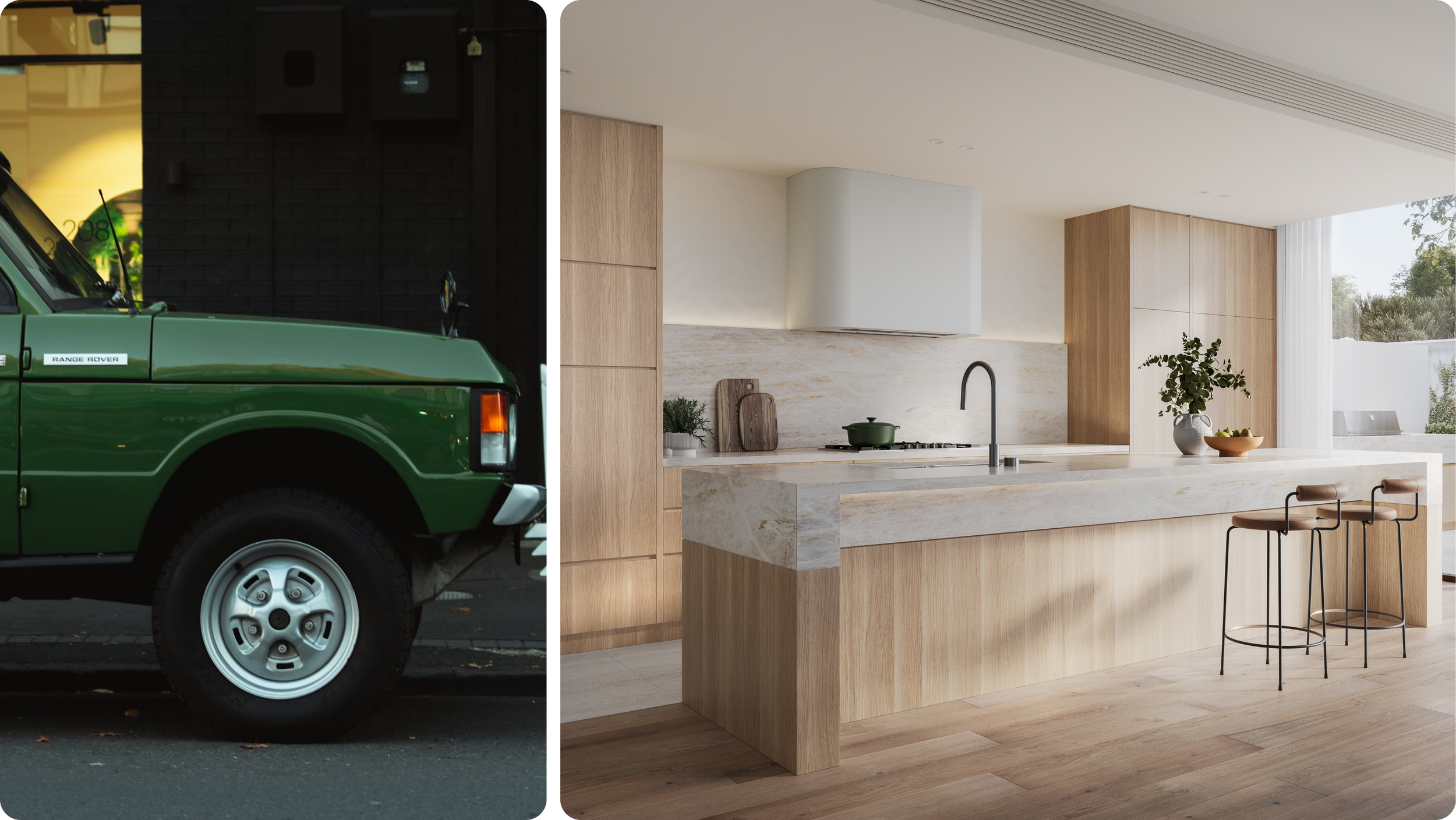 Luxury Penthouse Apartment Kitchen and Range Rover Classic For Brand Imagery