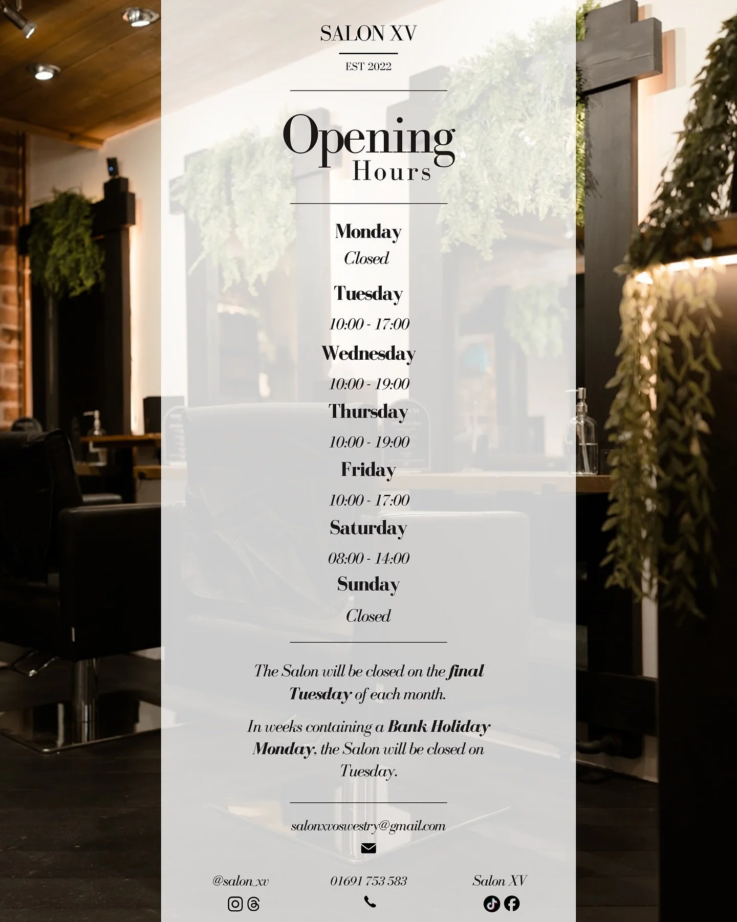 Our Spring / Summer hours are here ☀️

Starting tomorrow, we&rsquo;re making small changes for a better work-life balance for our team.

Thank you for your continued support. 

🖤✂️