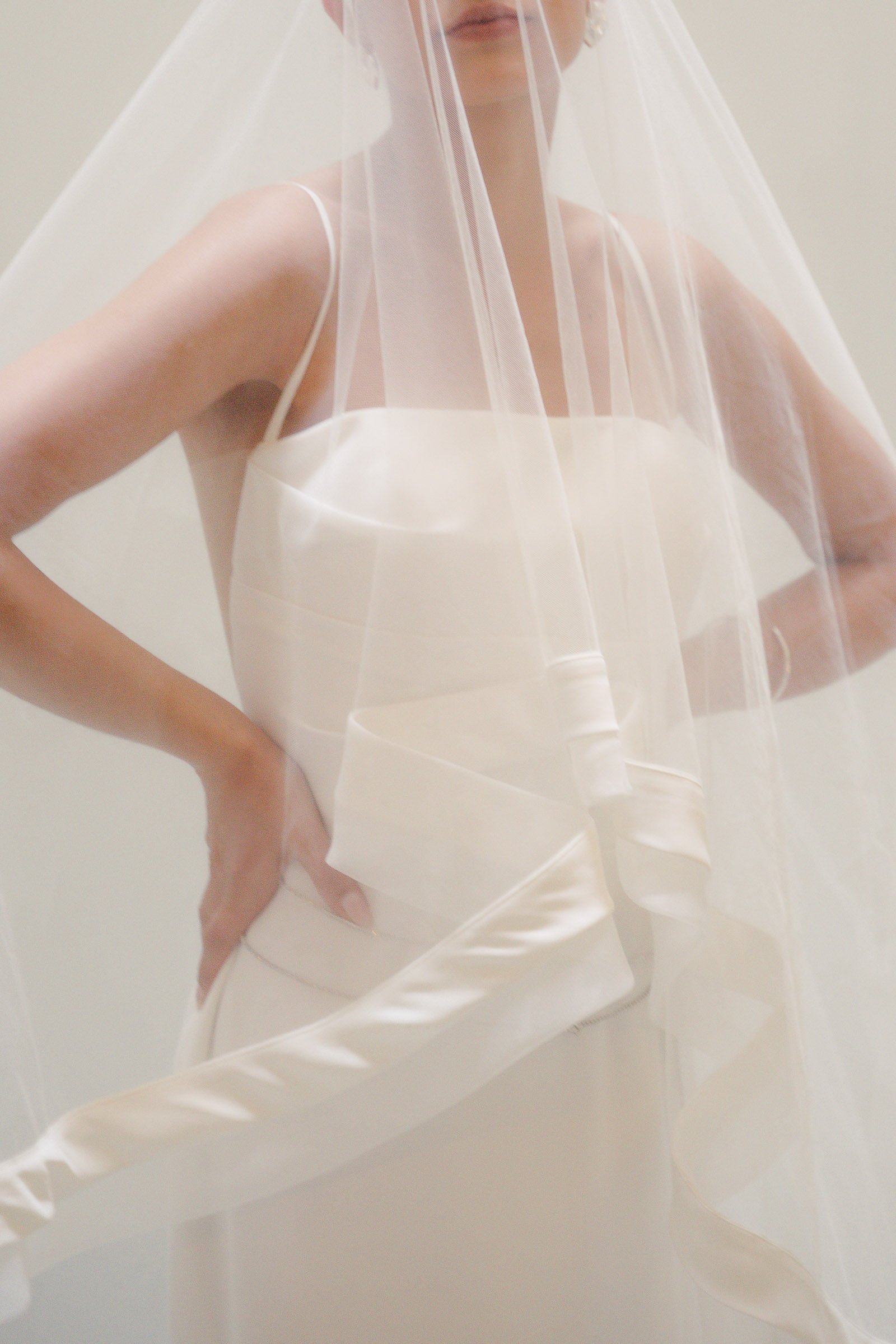 modern bride in her wedding gown