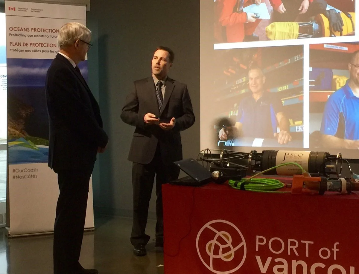 Marc Garneau, then Canadian Minister of Transport, and JASCO’s David Hannay.