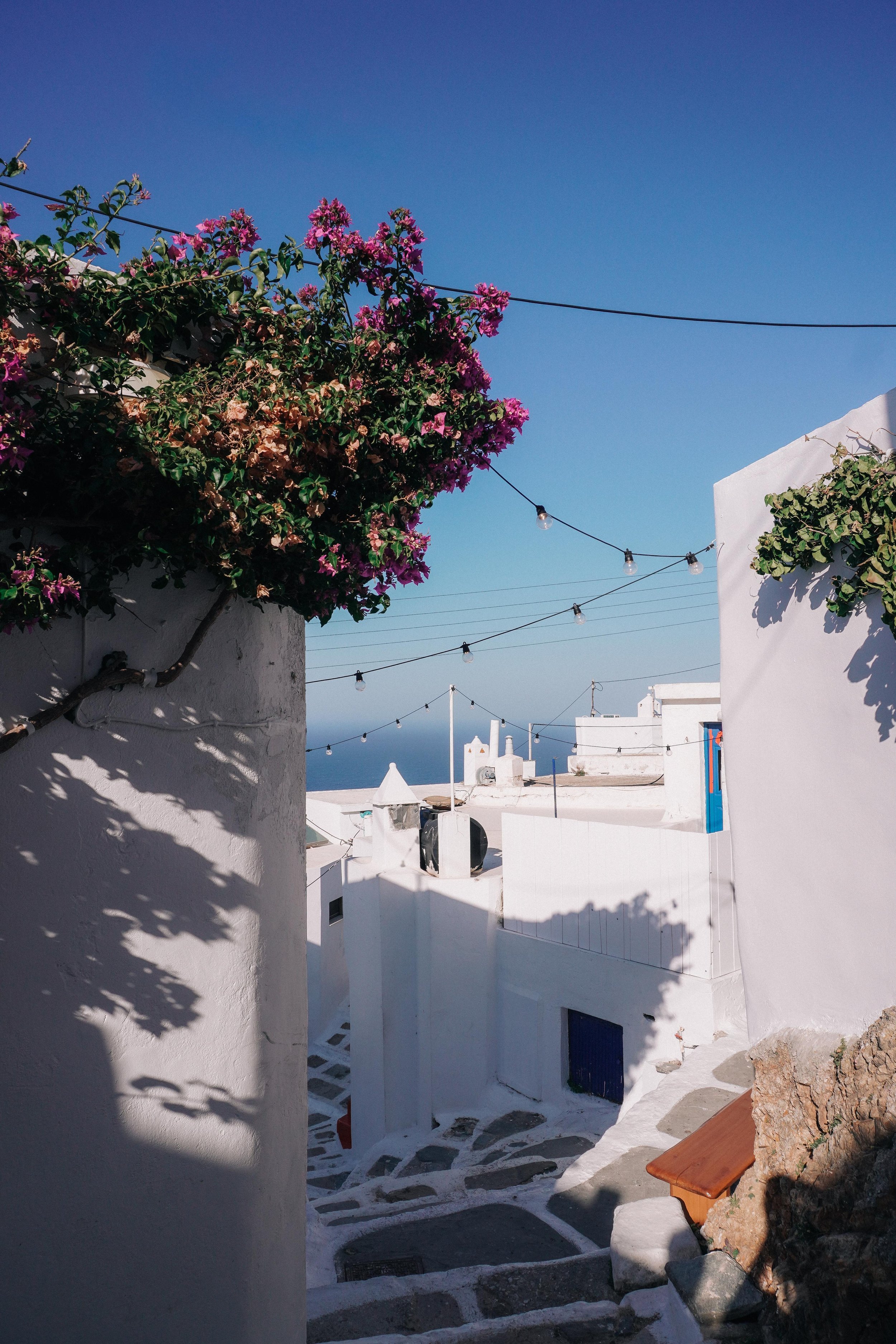 white washed cycladic houses and the sea view from the chora of Serifos
