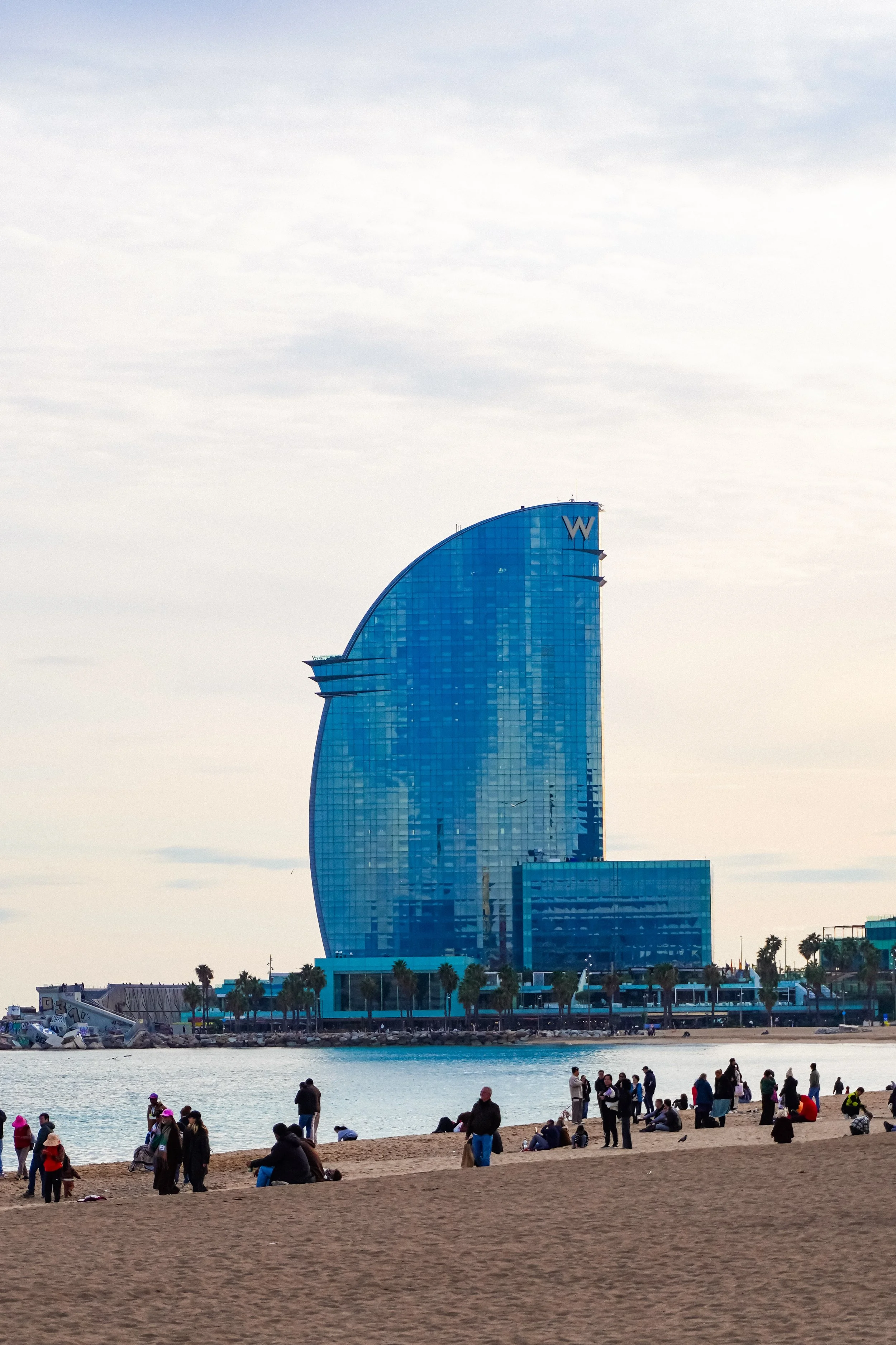 Barcelona beach during winter at the of the day