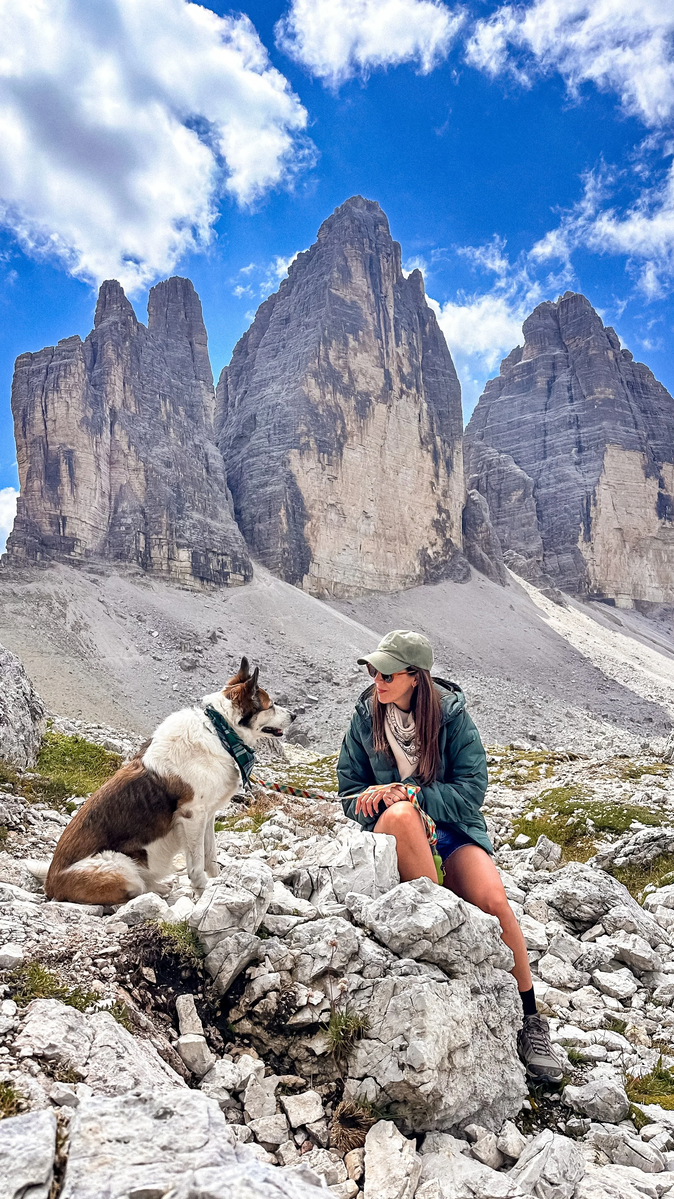 woman and a dog at Tre Cime di Lavaredo Dolomites