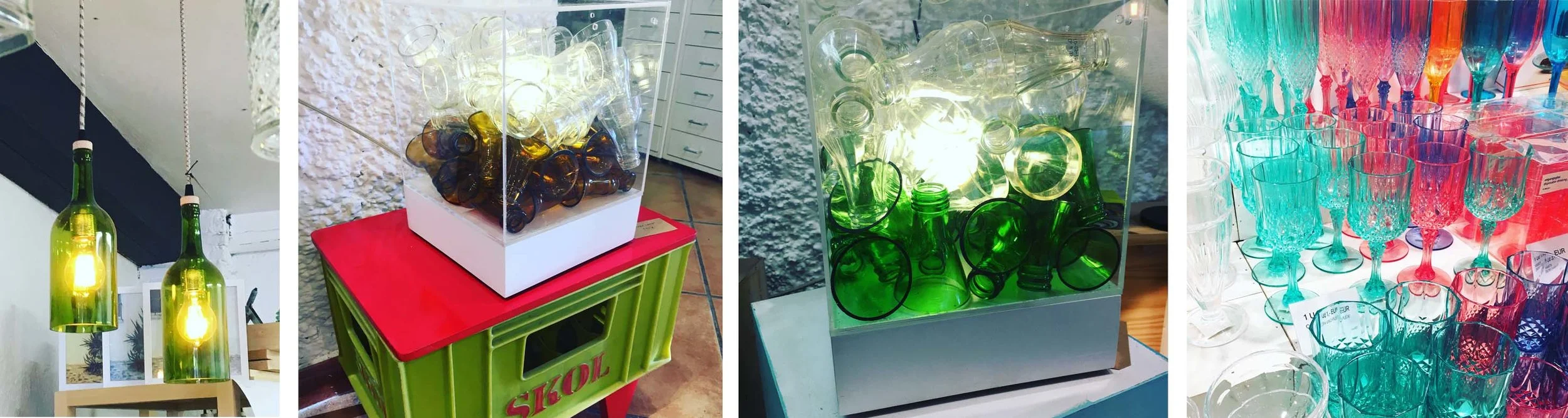 Porque temos ímã de projeto - as garrafas -&nbsp;que serão muito usadas em evento corporativo que estamos preparando -&nbsp;encontradas de várias formas criativas, no meio do nada, em galerias de arte, como esculturas, objetos e luminárias. E as loj…