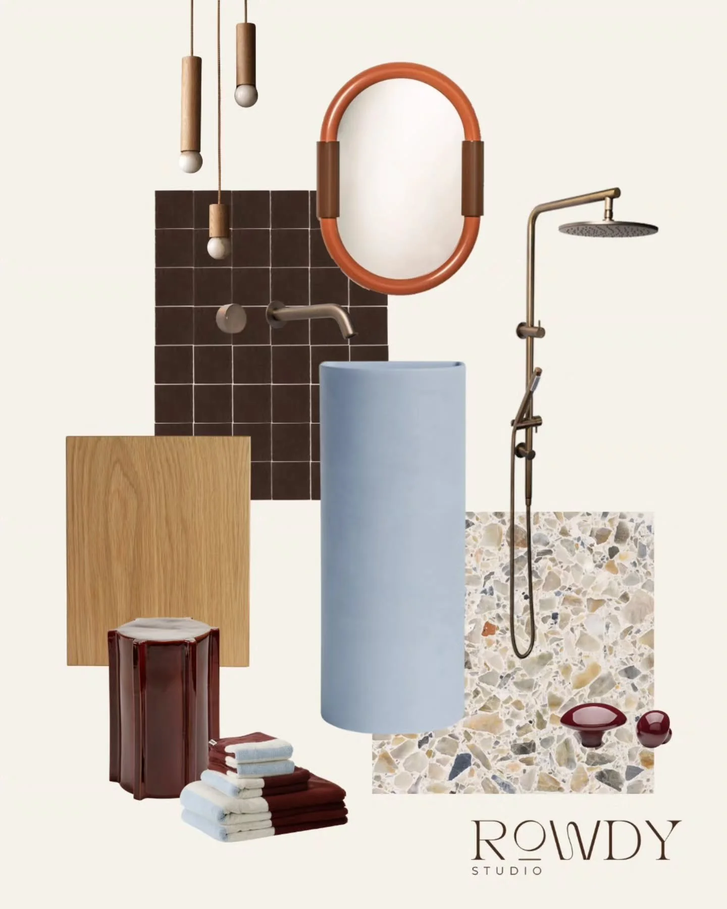 Earthy tones, sculptural forms, and tactile finishes for a bathroom that feels elevated and grounded.